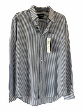 Report Collection Men's Vertical Stripe Oxford Slim Fit Size M Cotton/Poly Blend
